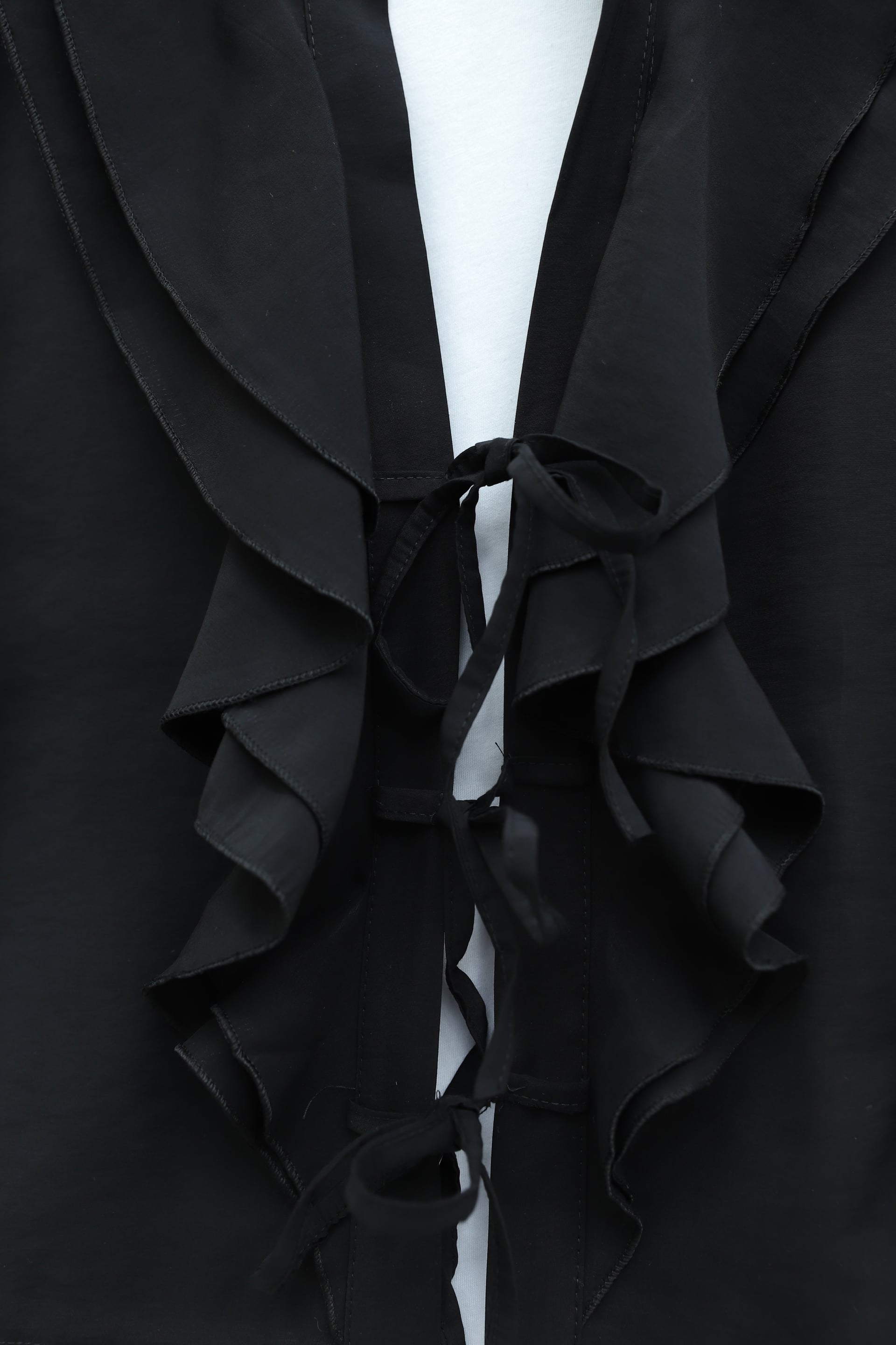 Front Tie Ruffle Detail Long Sleeve Top and Maxi Skirt Set in Black - Podyumplus - by Peralane - photo 3