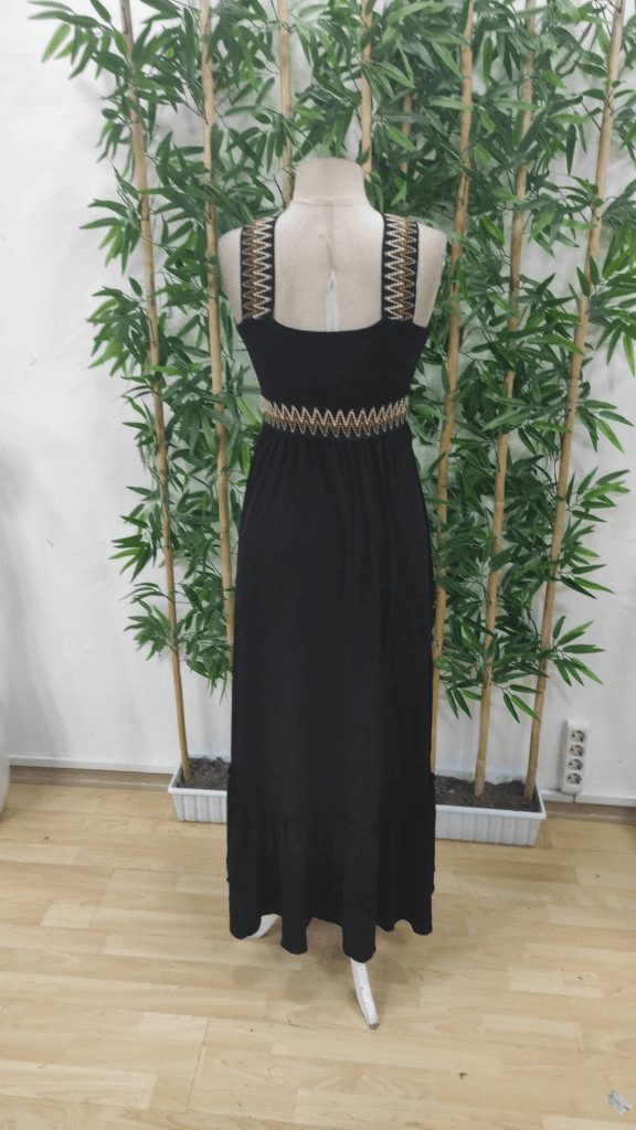 Women's Black Halter Neck Midi Dress with Gold and White Zigzag Embroidery - Janes - by Peralane - photo 5