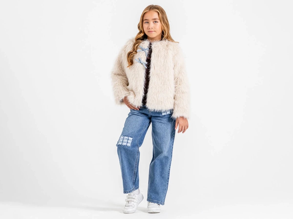 Girls' 3-Piece Set with Bow-Detail Faux Fur Jacket - Ecolkiz - by Peralane