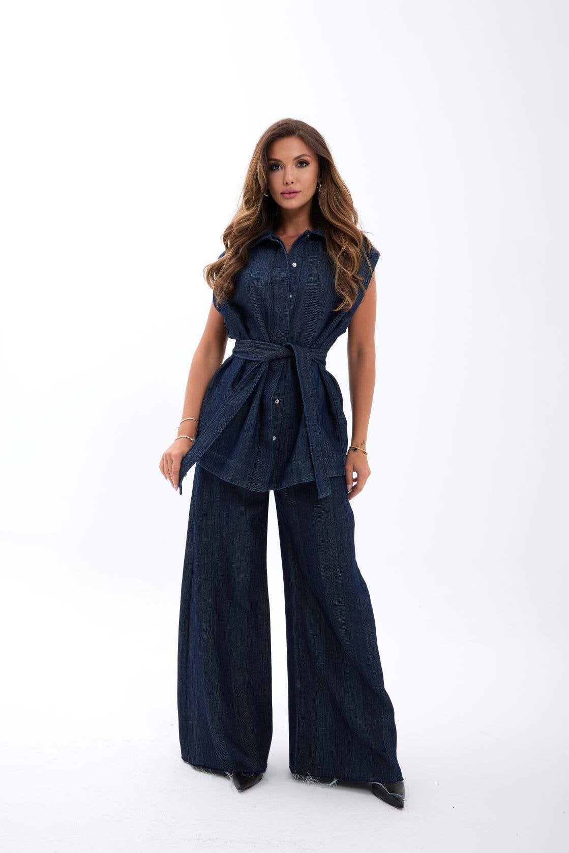 Women's Denim Co-ord Set - Dark Navy - Fame - by Peralane