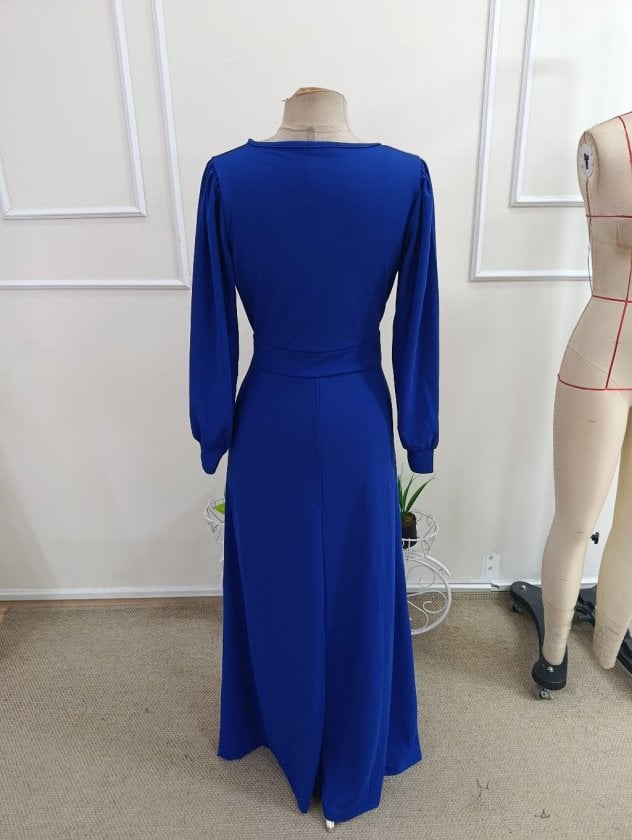 Women's Long Sleeve Wrap V-Neck Side Slit Long Crepe Dress - Janes - by Peralane - photo 5