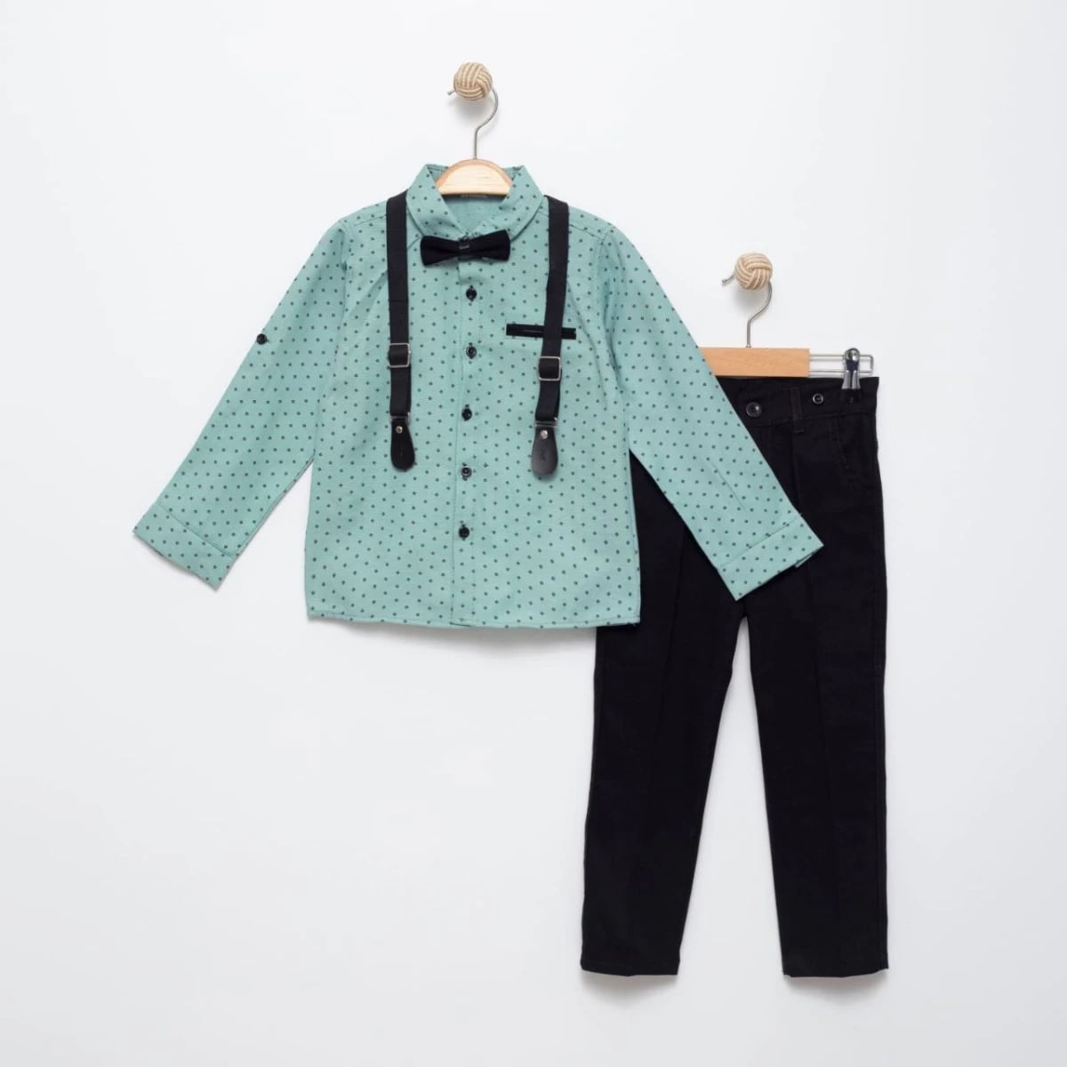 Oxford Fabric Boy's Suit Set with Suspender Belt and Bow Tie – Mint Green (4-Pack) - Terry - by Peralane