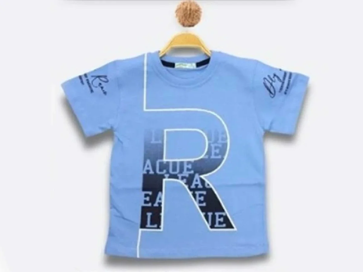 Boys' Graphic R Print T-Shirt - Light Blue - Bittos Kids - by Peralane