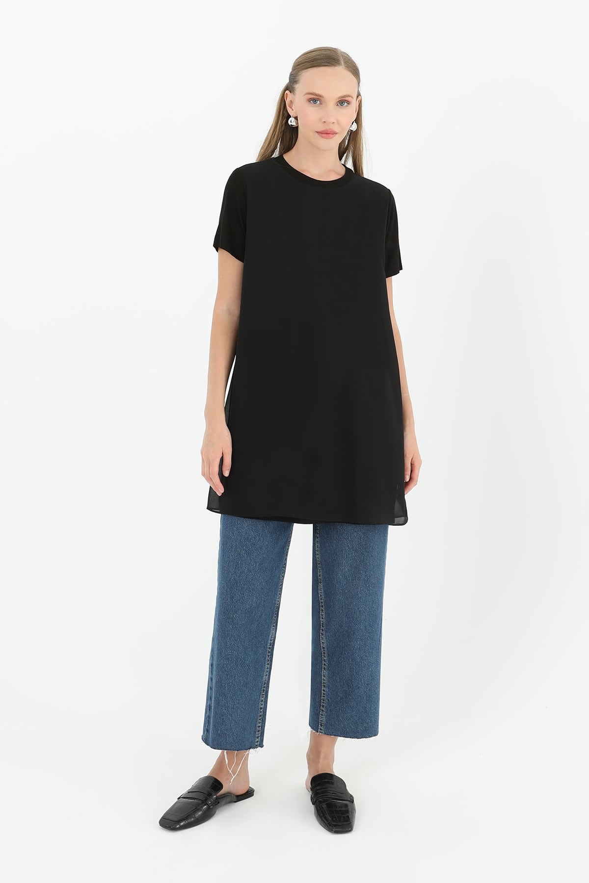 Women's Basic Long T-Shirt - Black - Puane - by Peralane - photo 4