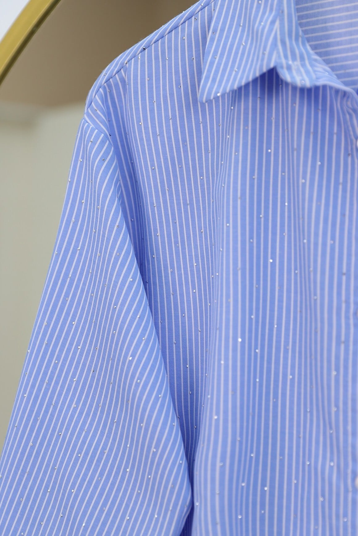 Blue Striped Long-Sleeve Blouse with Scattered Stone Details - Podyumplus - by Peralane - photo 6