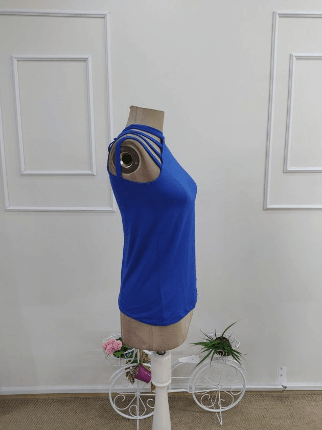 Women's Cutout Shoulder Strap Detail Half Turtleneck Viscose Blouse - Janes - by Peralane - photo 6
