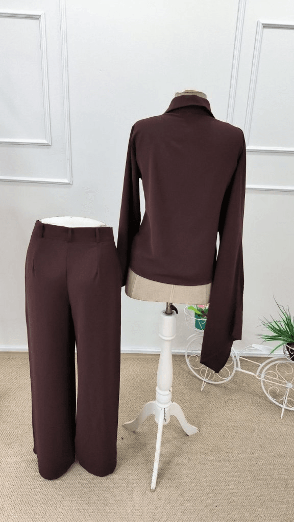 Women's Two-Piece Set: Long-Sleeve Shawl Collar Blouse and Wide-Leg Trousers with Belt - Janes - by Peralane - photo 5