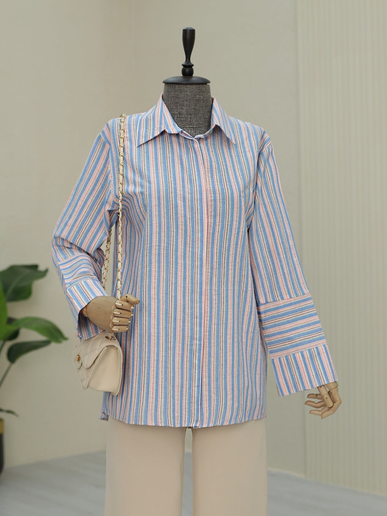 Long Back Oversize Striped Shirt - Blue - Podyumplus - by Peralane - photo 8