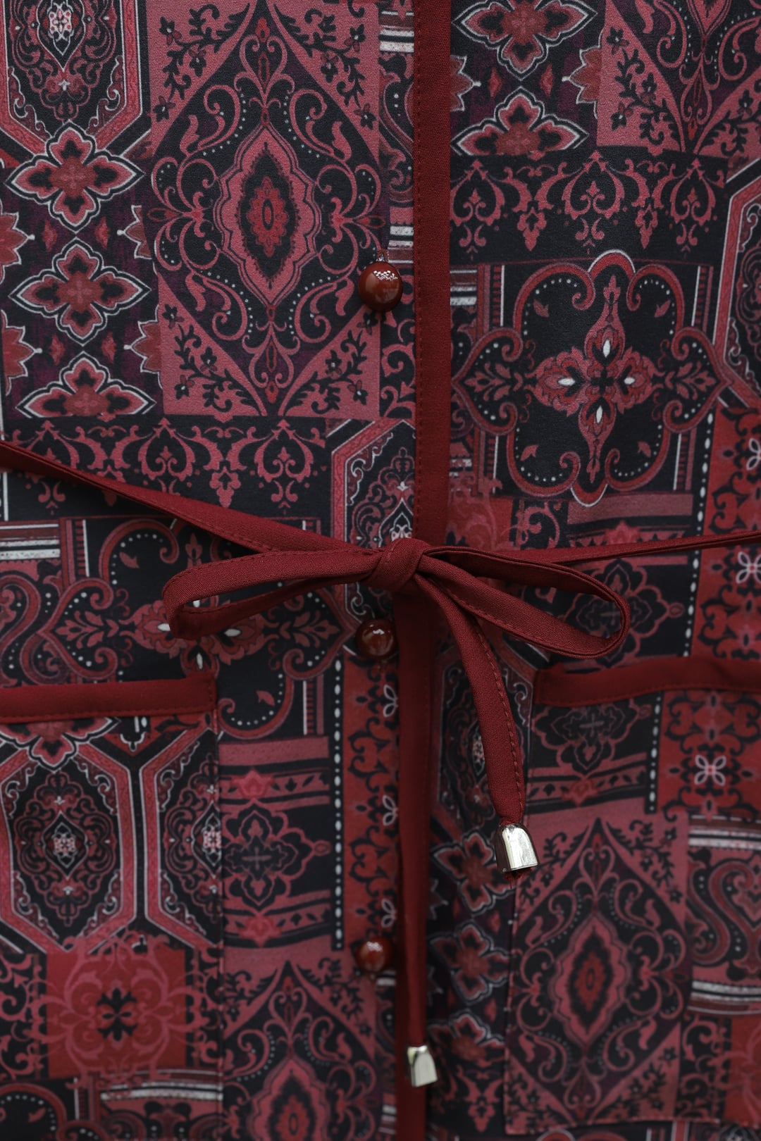 Burgundy Patterned Two-Piece Jacket and Trousers Set with Belt - Podyumplus - by Peralane - photo 7