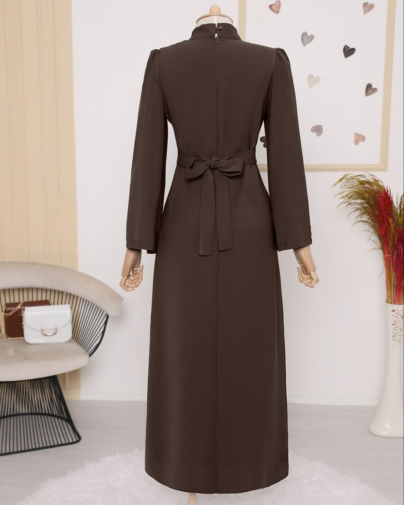 Mandarin Collar Belted Dress - Earth - Podyumplus - by Peralane - photo 6