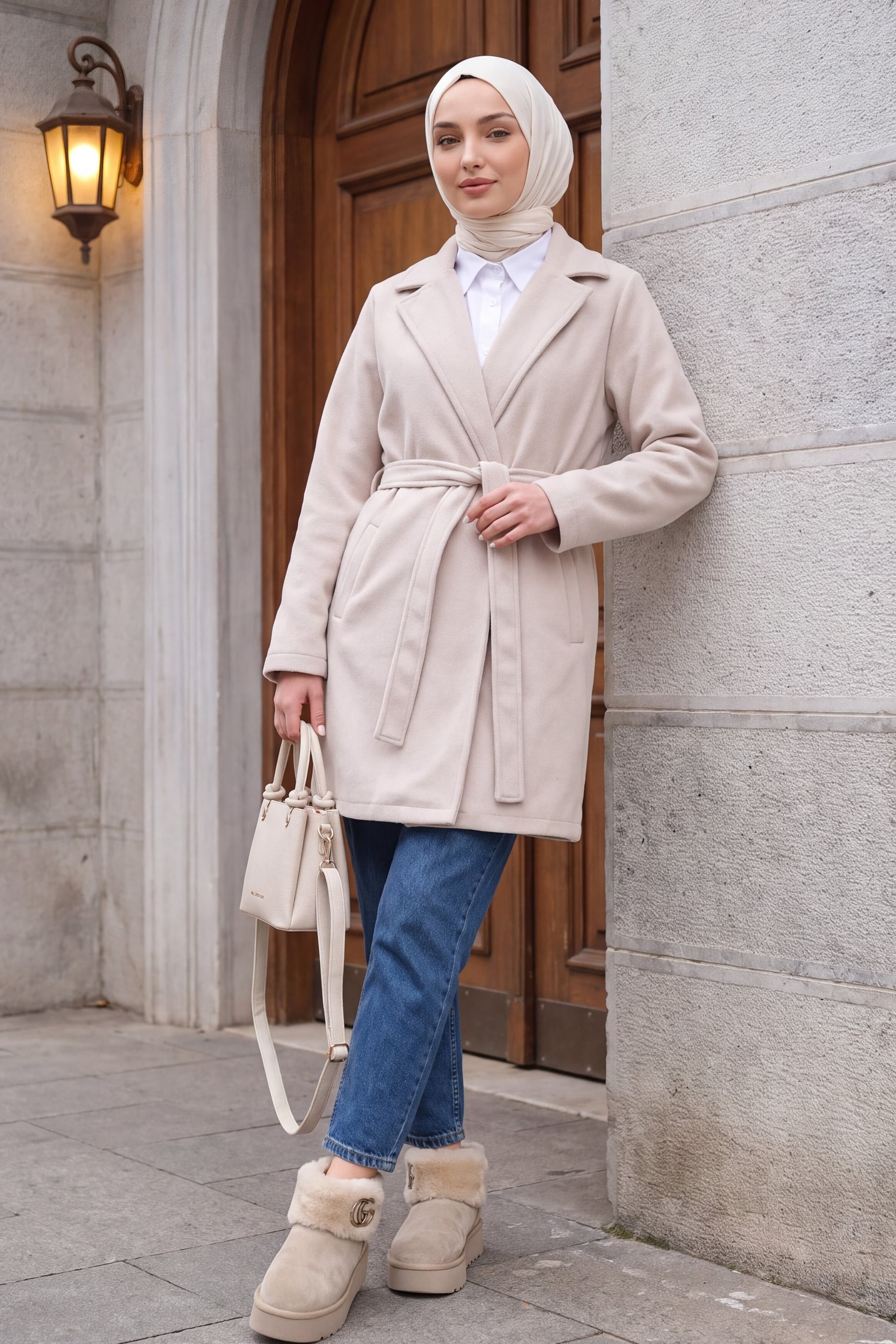 Women's Belted Coat 9171 - Ecru - Bigdart - by Peralane - photo 5