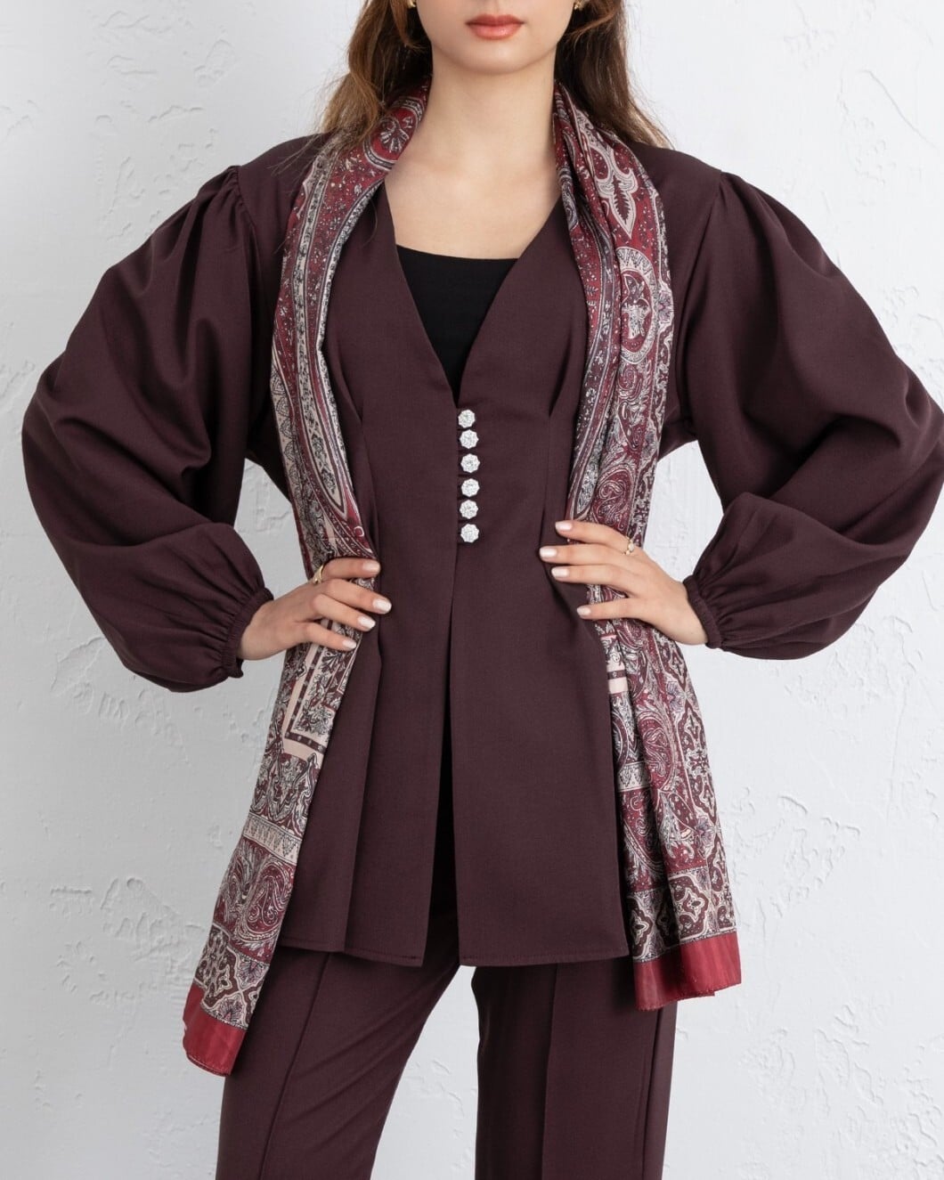 Jewel Button Tunic and Double Trousers Set - Dark Plum - Podyumplus - by Peralane - photo 5