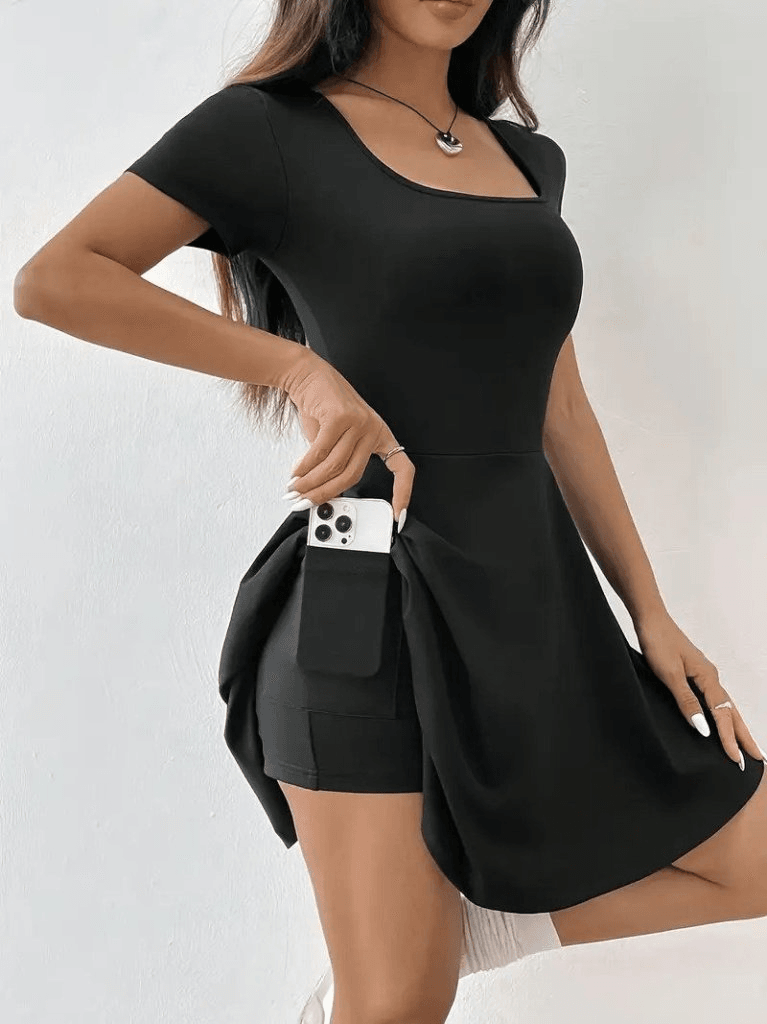 Women's Short-Sleeve Square Neck Dress with Pocket - Janes - by Peralane - photo 11
