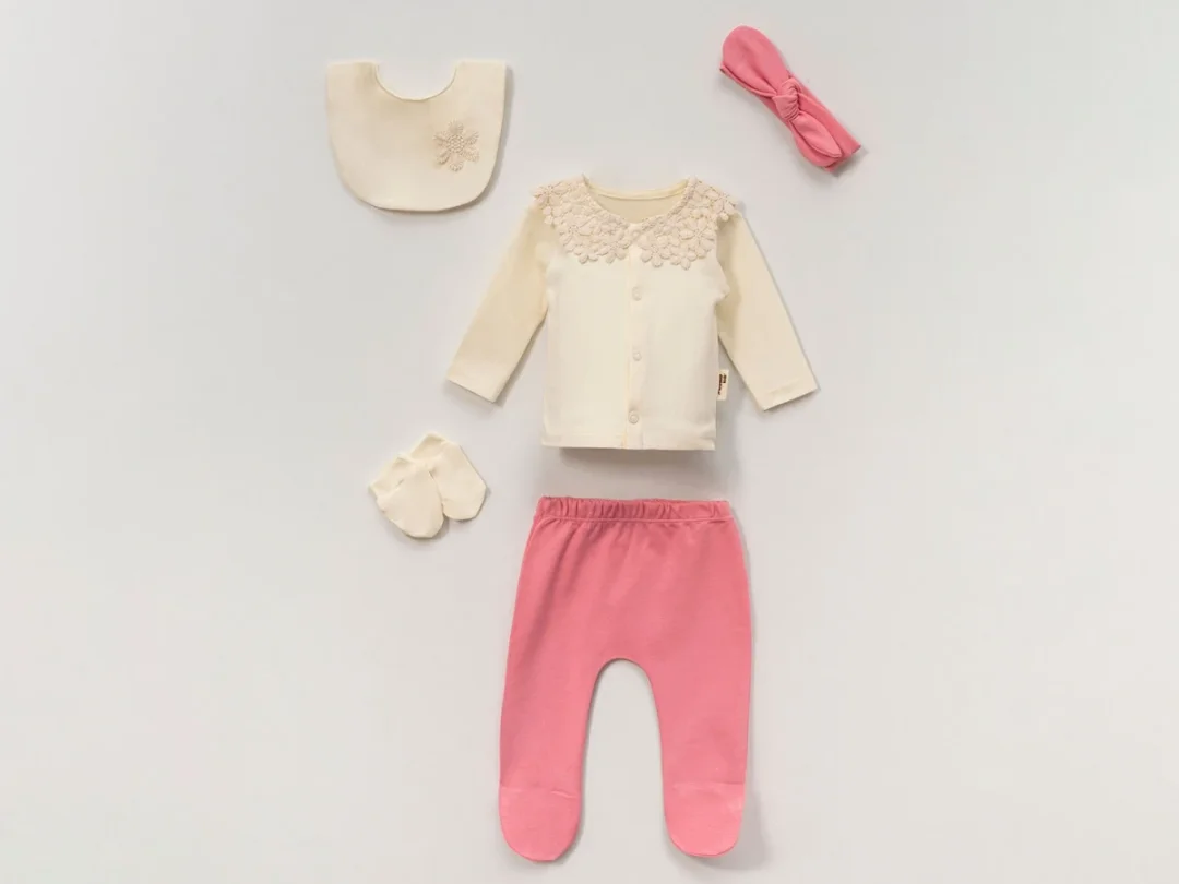 Newborn Girl Lace Collar Hospital Exit Set - Pink and Cream - Vovido - by Peralane