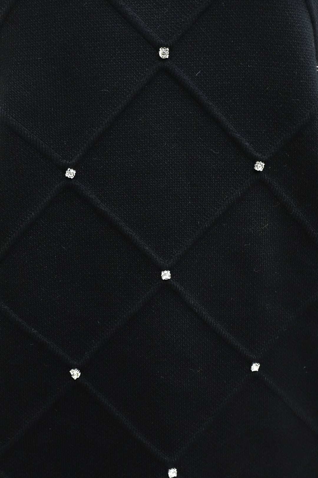 Black Stone-Detailed Square Pattern Balloon Sleeve Knit Dress - Podyumplus - by Peralane - photo 3