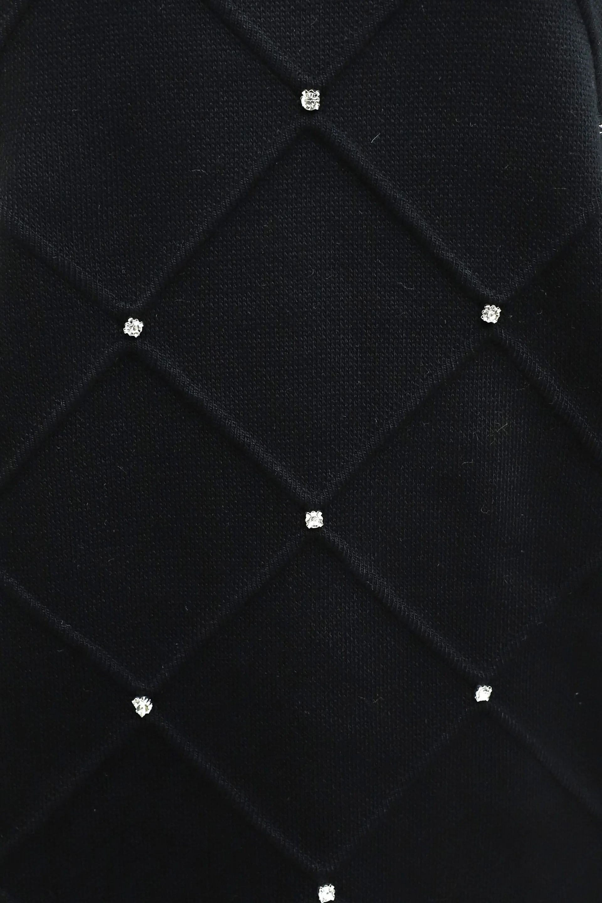 Black Stone-Detailed Square Pattern Balloon Sleeve Knit Dress - Podyumplus - by Peralane - photo 3