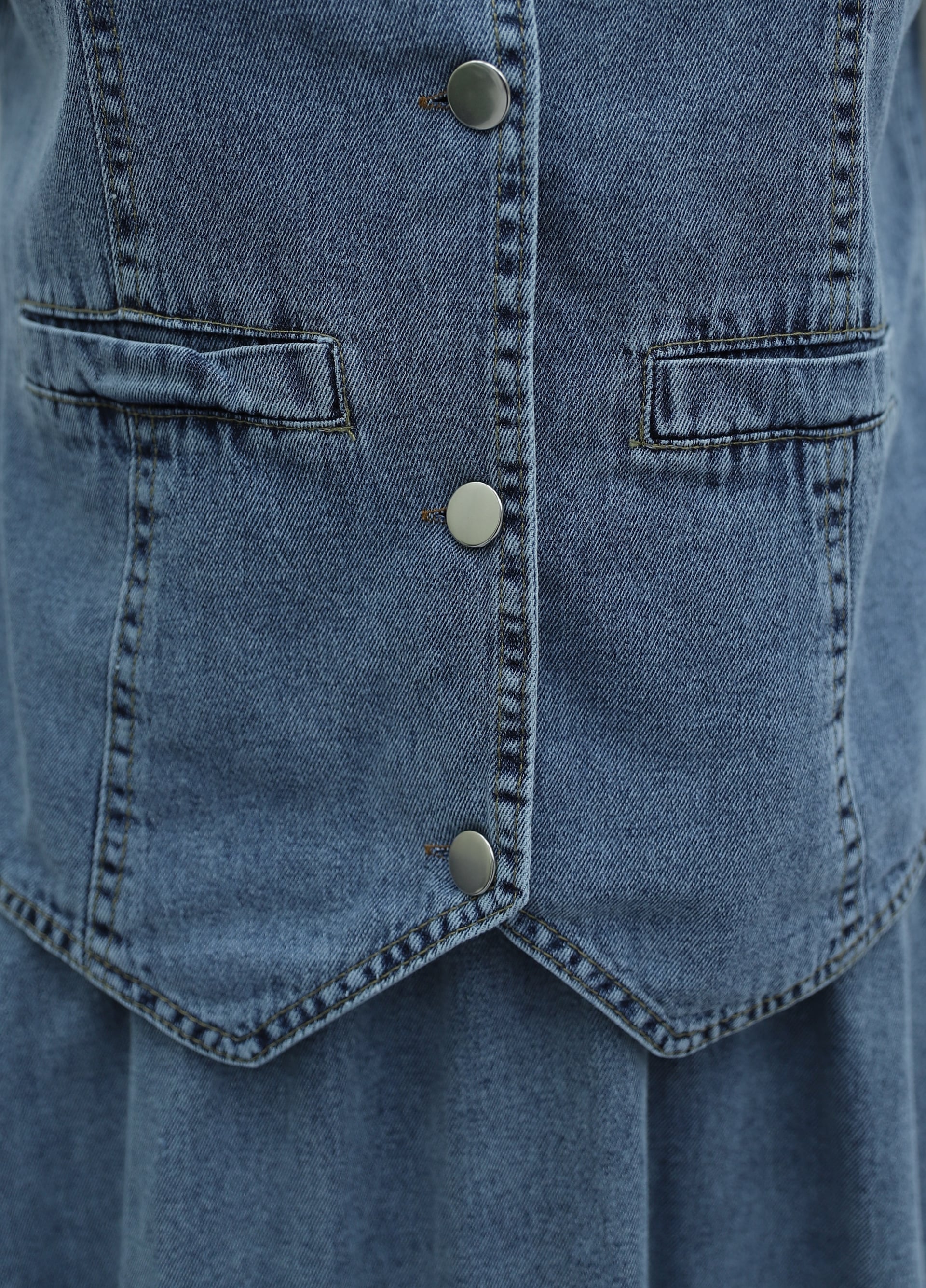 V-Neck Vest and Skirt Denim Set - Ice Blue - Podyumplus - by Peralane - photo 4