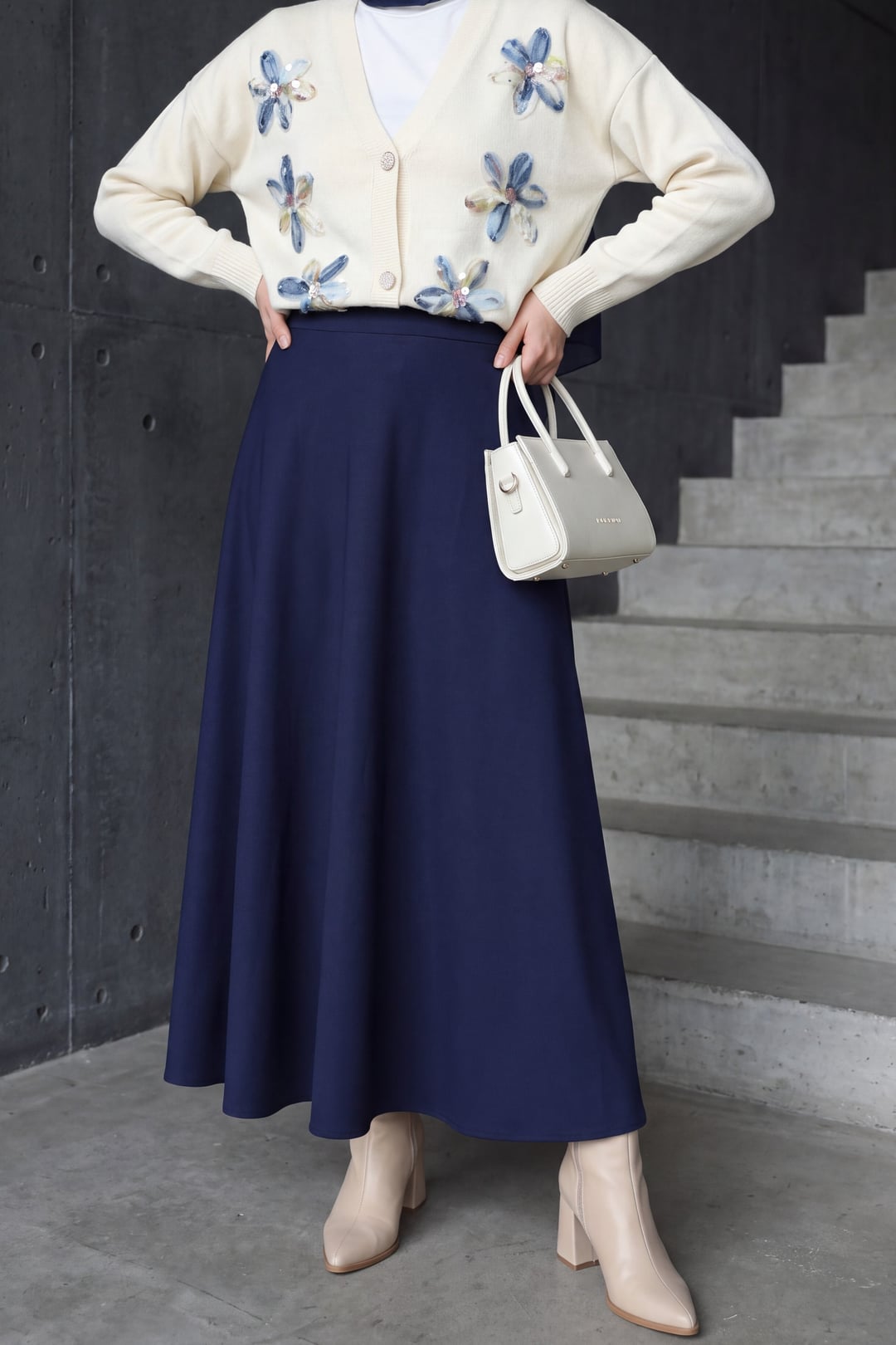 Loose Scuba Puff Skirt - Dark Navy - Podyumplus - by Peralane
