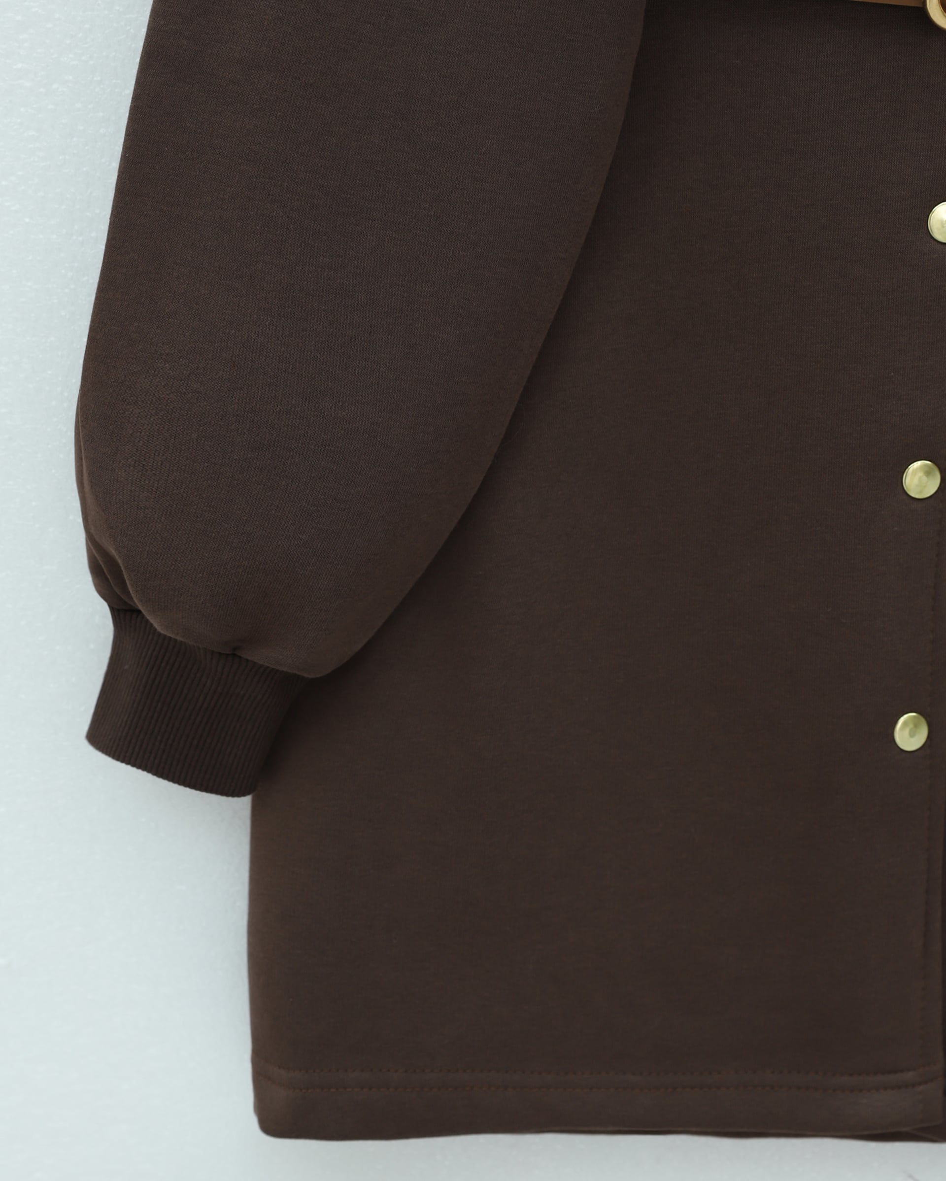 Hooded Snap-Front Belted Three-Thread Sweatshirt Tunic - Brown - Podyumplus - by Peralane - photo 4