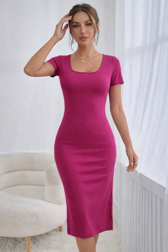 Women's Short-Sleeve Round Neck Side Slit Midi Slip Dress - Janes - by Peralane - photo 3