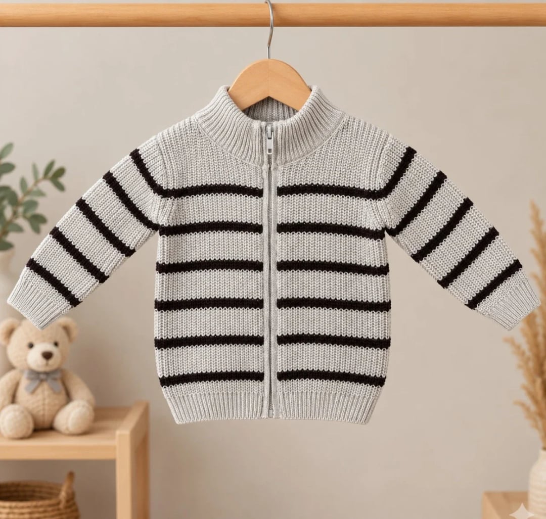 Boys' Ribbed Knit Cardigan with Stripes - 18581 - Interkidsy - by Peralane