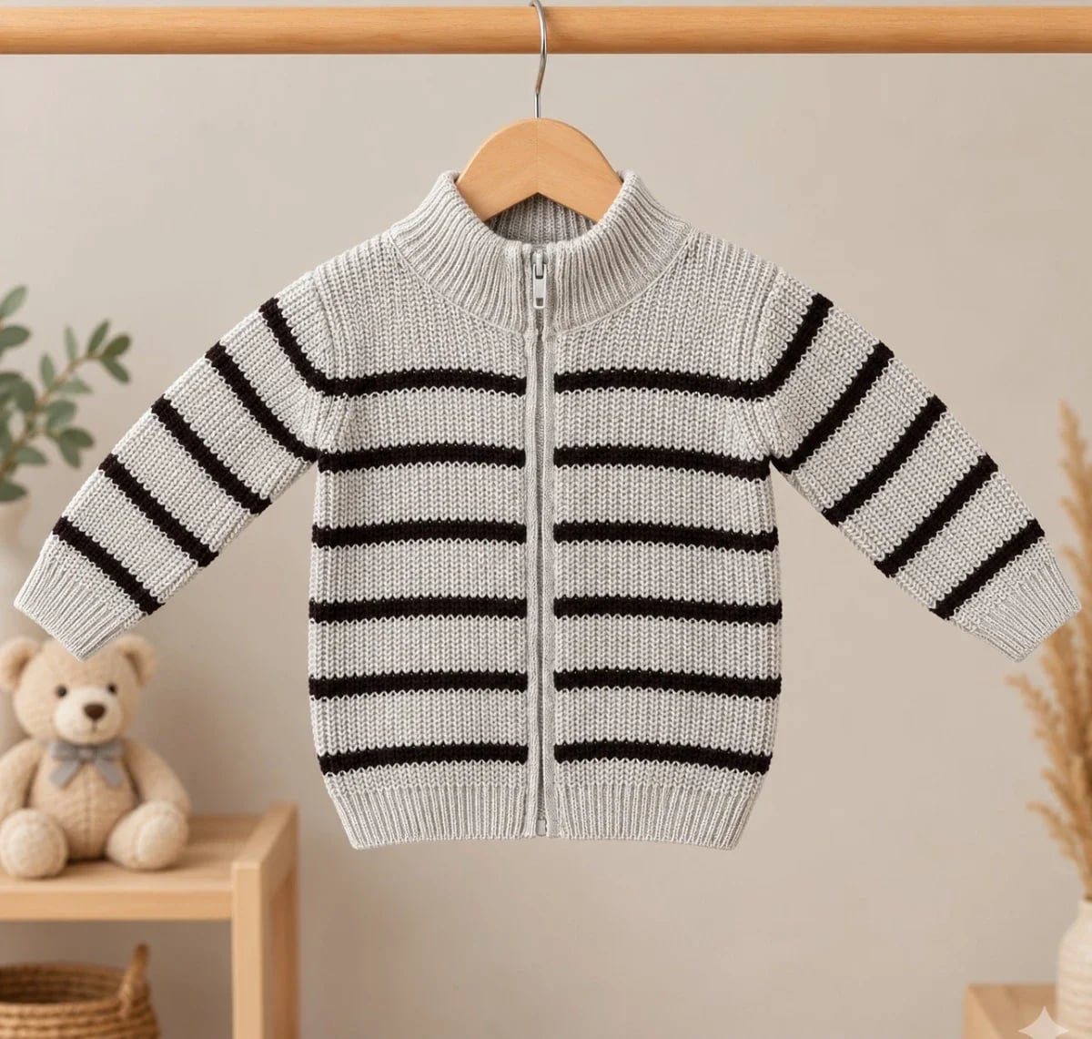 Boys' Ribbed Knit Cardigan with Stripes - 18581 - Interkidsy - by Peralane