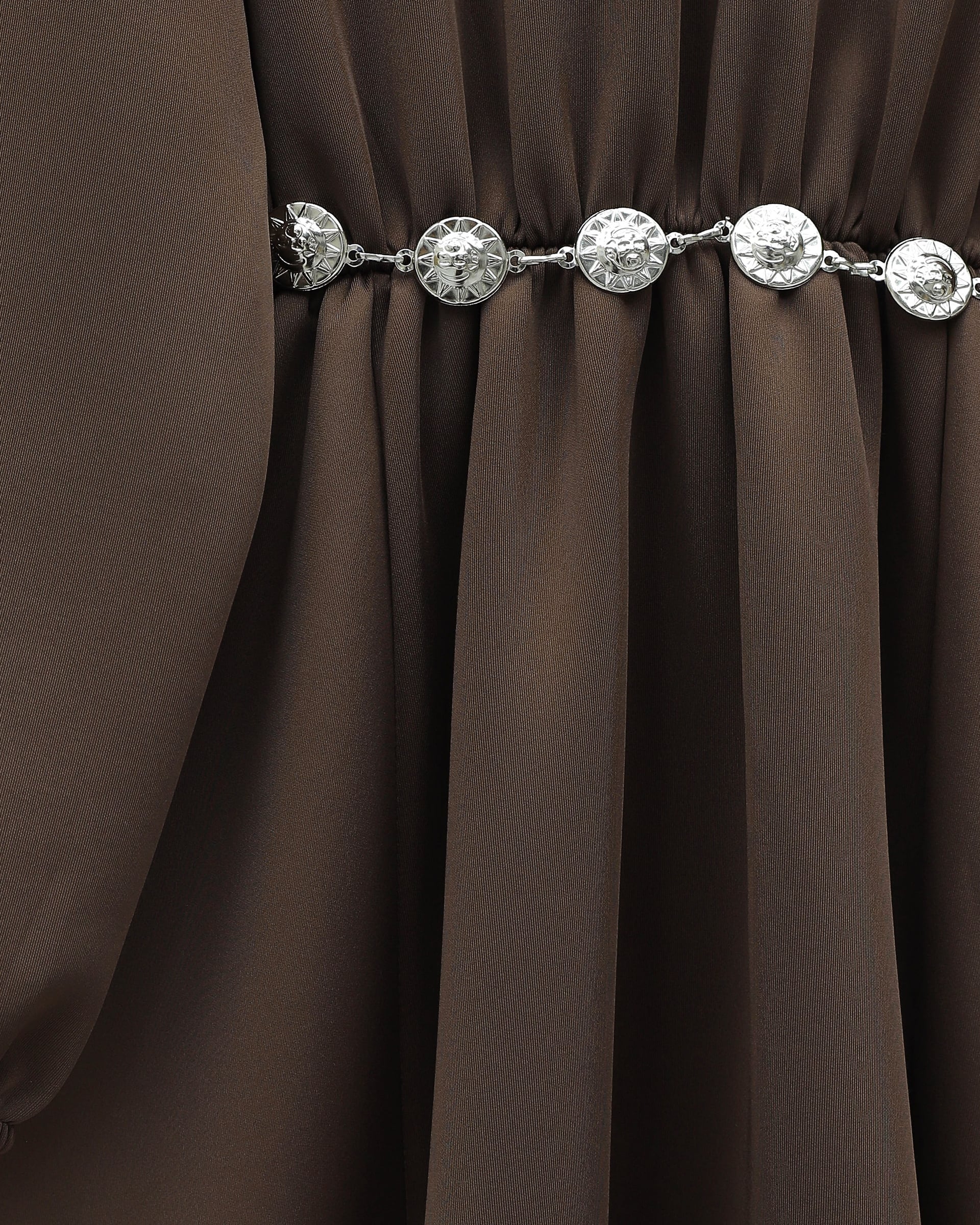 Brown Long-Sleeved Scuba Dress with Half Zip and Belted Waist - Podyumplus - by Peralane - photo 5