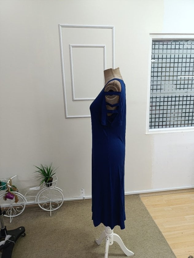Women's Navy Blue Short-Sleeve V-Neck Midi Dress with Shoulder Cut-Outs - Janes - by Peralane - photo 2