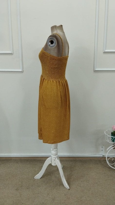 Women's Mustard Polka Dot Spaghetti Strap Smocked Dress - Janes - by Peralane - photo 7