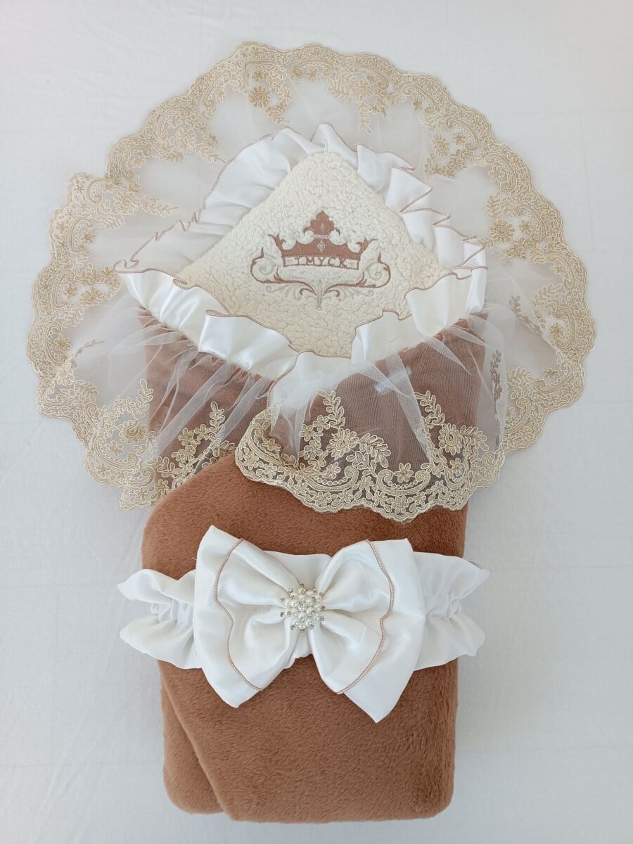 Baby Swaddle Set with Hood and Headband - Brown - Tomuycuk - by Peralane