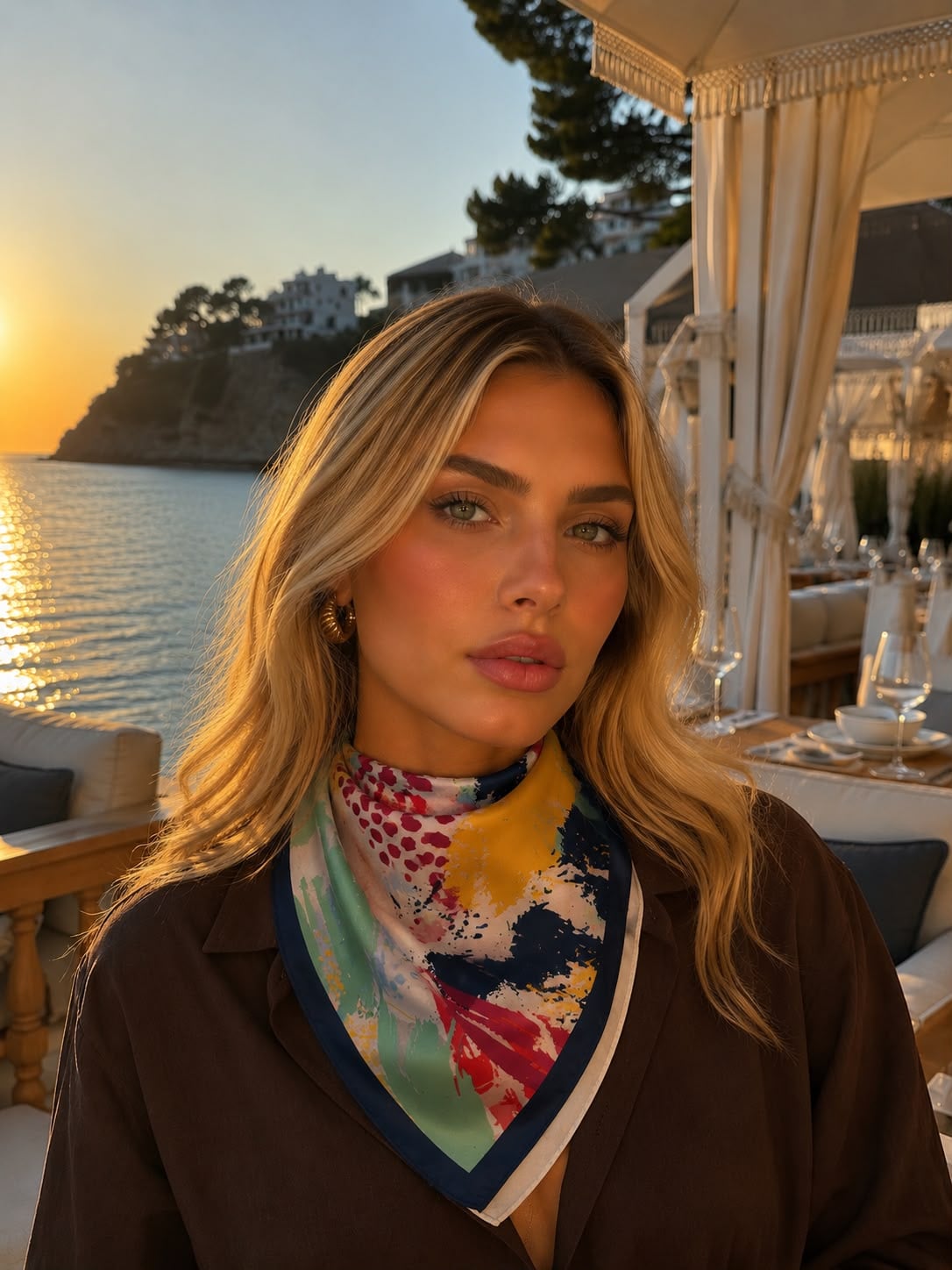 70x70 cm Women's Square Satin Scarf with Dark Blue Border - Nesvay - by Peralane - photo 4