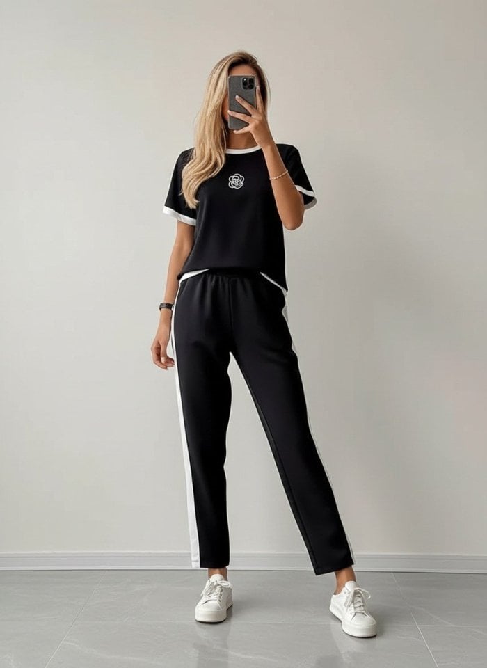Women's Short-Sleeve Crew Neck Viscose Two-Thread Blouse and Trousers Two-Piece Set - Janes - by Peralane - photo 3