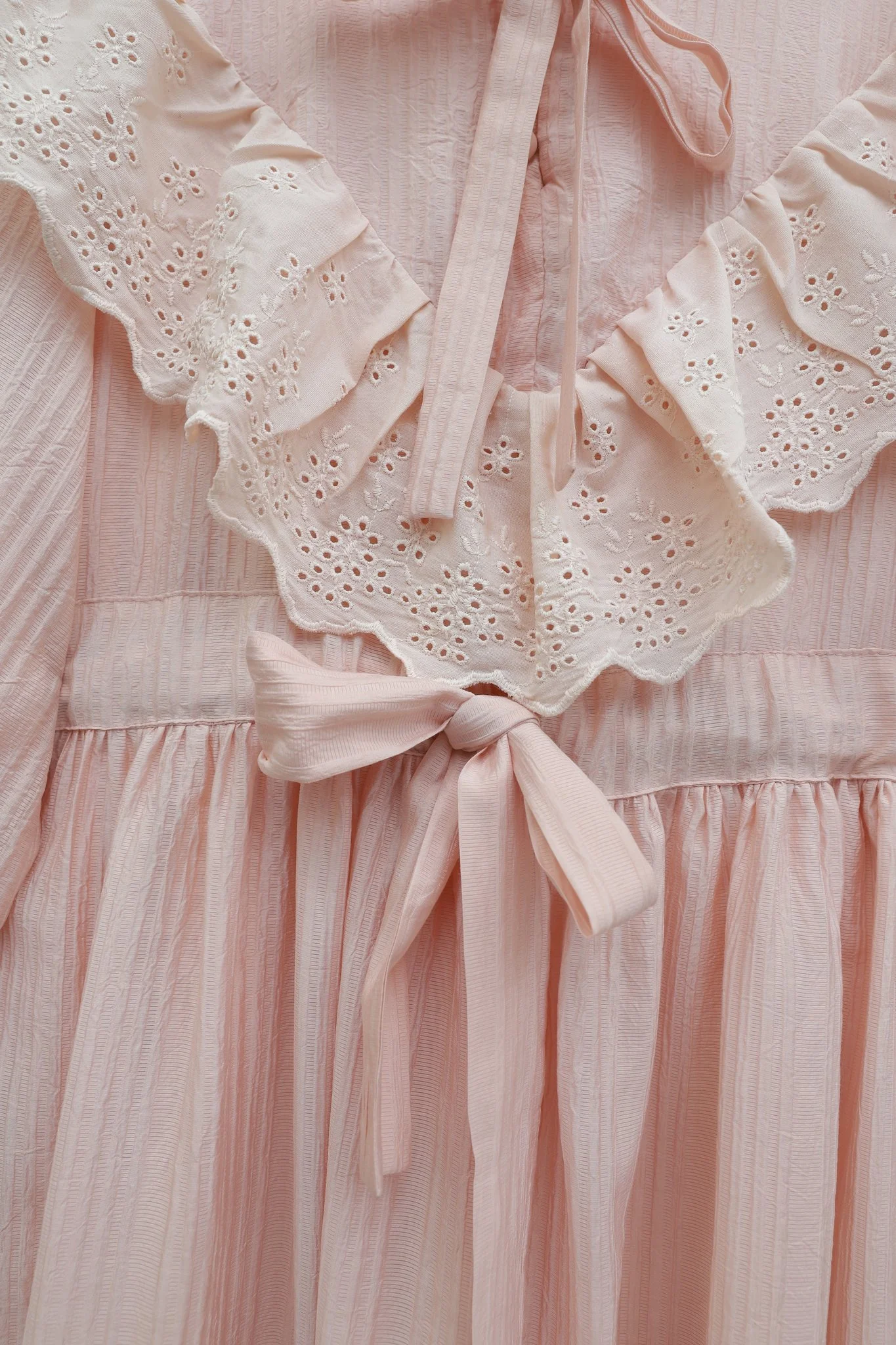 Ruffled Collar Tie Waist Crinkle Dress - Powder Pink - Podyumplus - by Peralane - photo 6