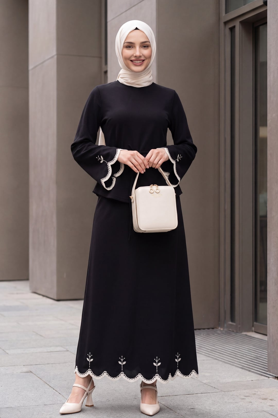 Embroidered Waist-Tied Skirt Set - Black - Podyumplus - by Peralane - photo 4