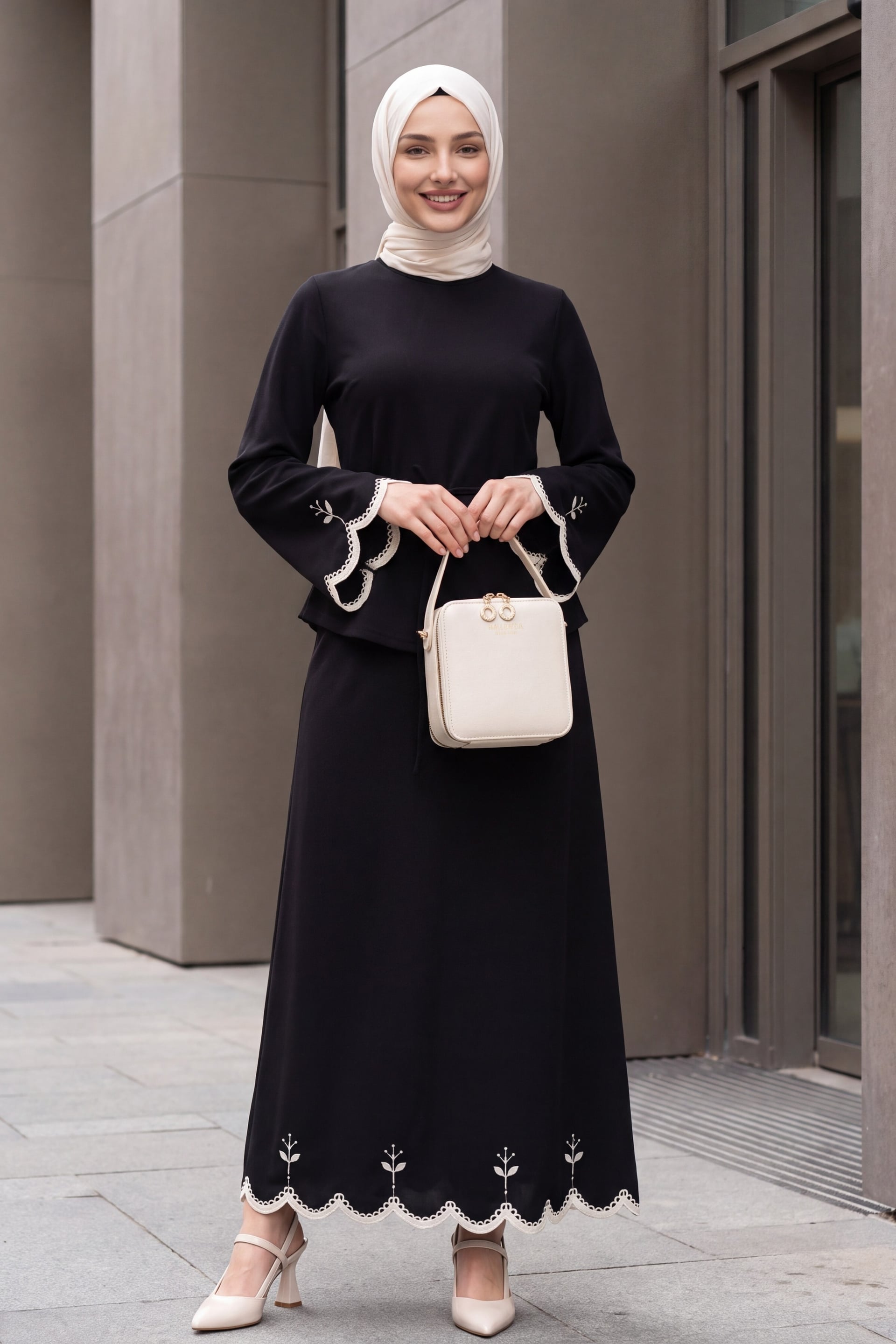 Embroidered Waist-Tied Skirt Set - Black - Podyumplus - by Peralane - photo 4