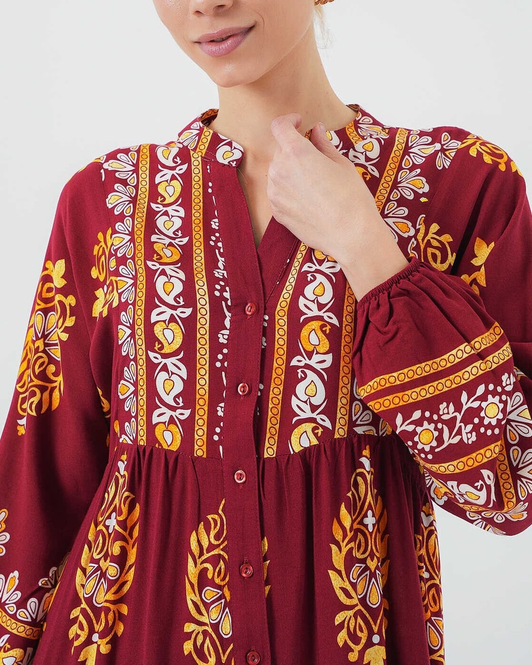 Women's Modest Dress with Authentic Pattern - Wine Red - Bigdart - by Peralane - photo 4