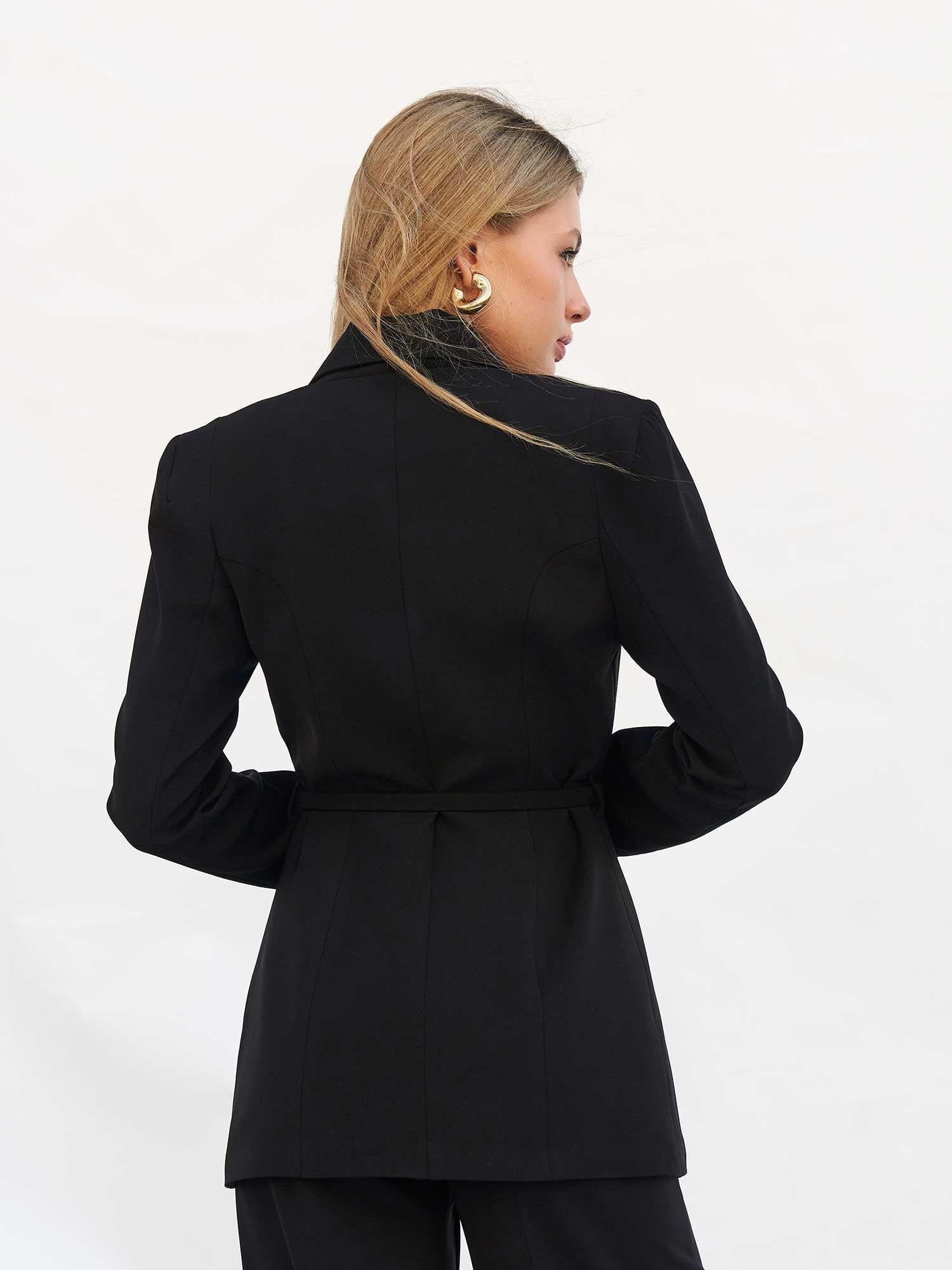 Black Double-Breasted Blazer with Belt - Lefon - by Peralane - photo 3
