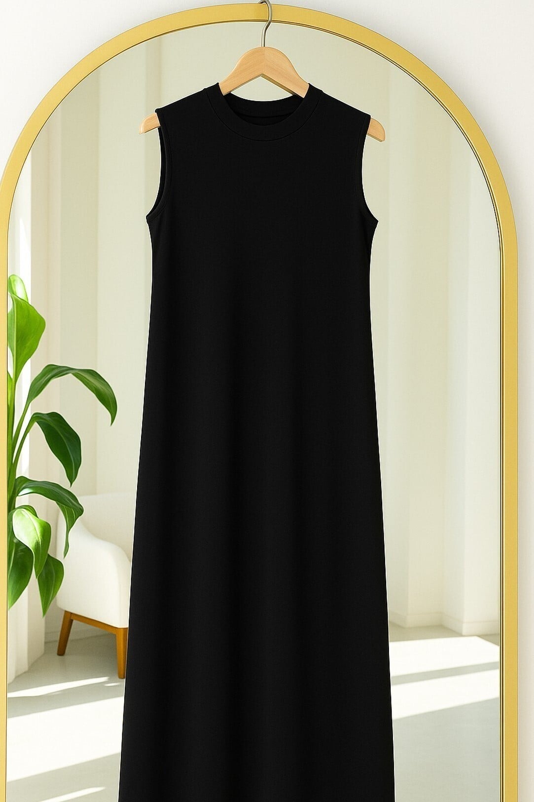 Sleeveless Long Jersey Slip Dress - Black - Podyumplus - by Peralane