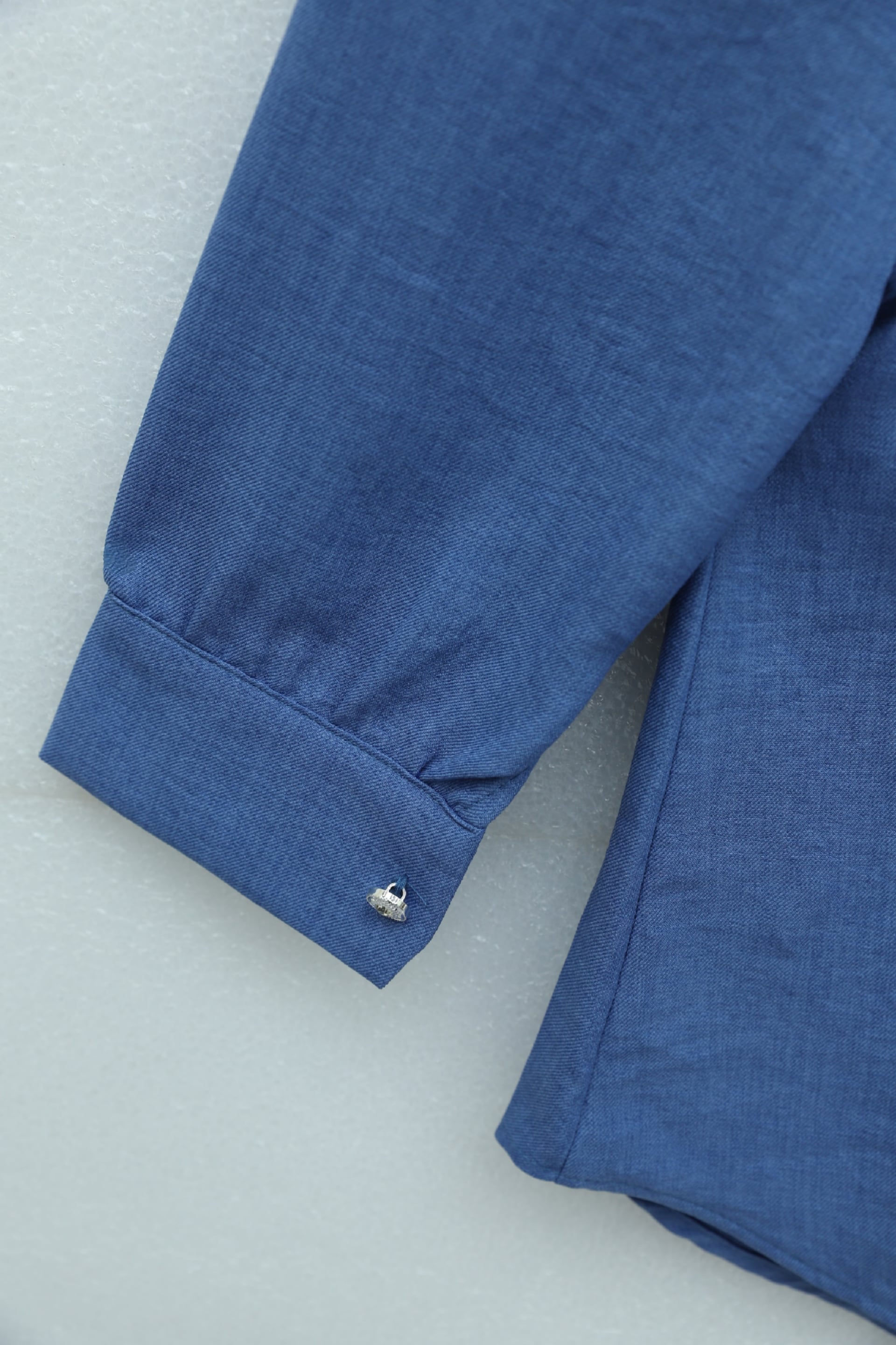 Double-Layer Ruffled Collar Buttoned Tie-Waist Linen Look Tunic - Indigo - Podyumplus - by Peralane - photo 8
