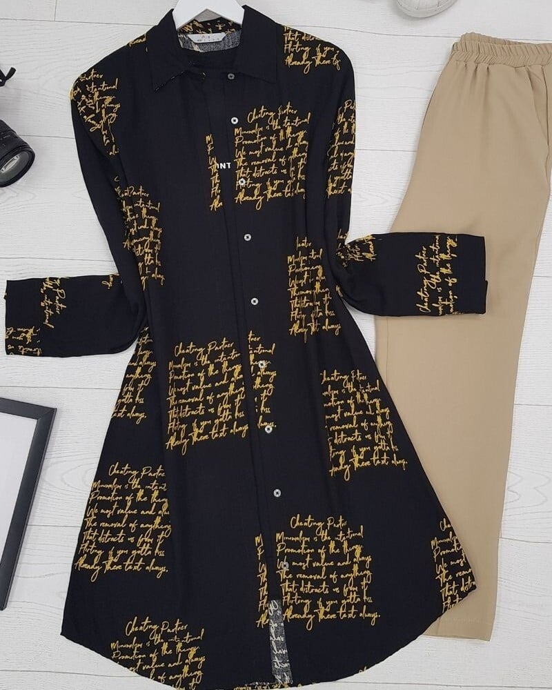 Script Print Button-Front Tunic - Yellow - Podyumplus - by Peralane - photo 3