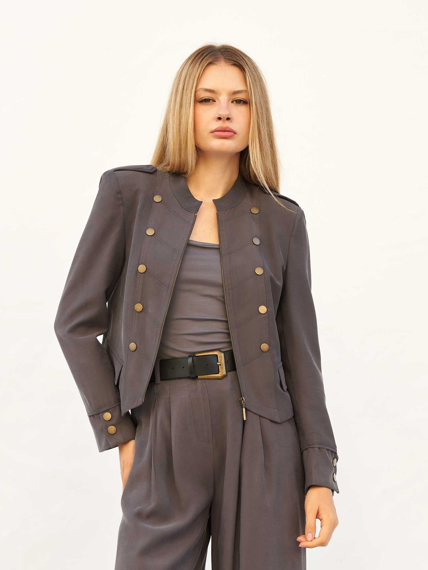 Women's Grey Napoleon Jacket with Gold Buttons - Lefon - by Peralane - photo 5