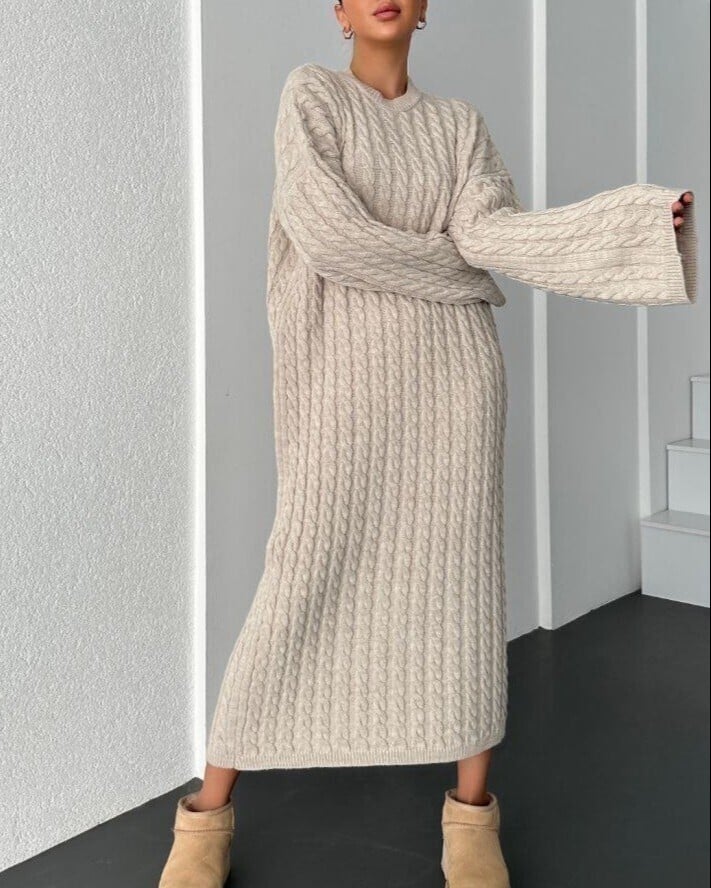 Cable Knit Midi Dress - Stone - Podyumplus - by Peralane - photo 3
