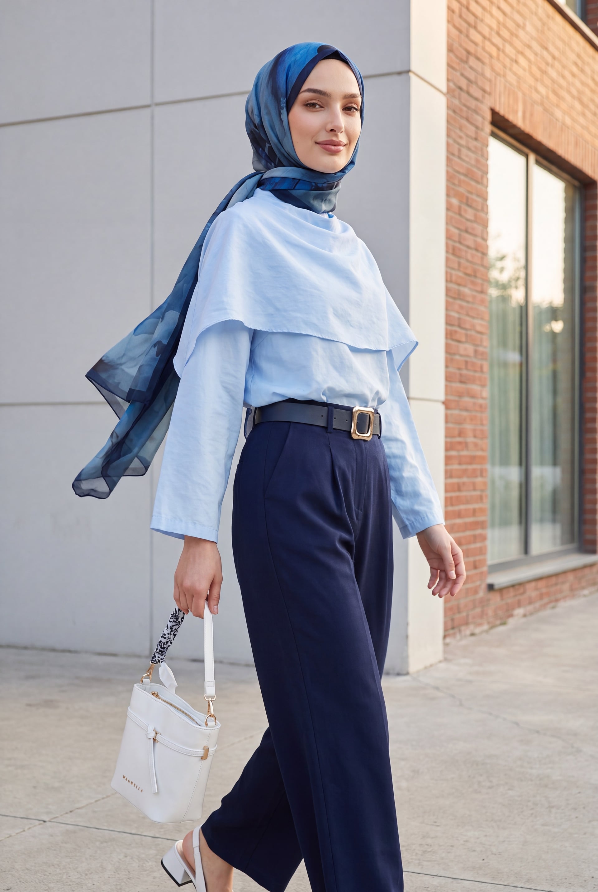 Women's Oversize Modal Tunic with Detachable Cape - Baby Blue - Podyumplus - by Peralane - photo 3