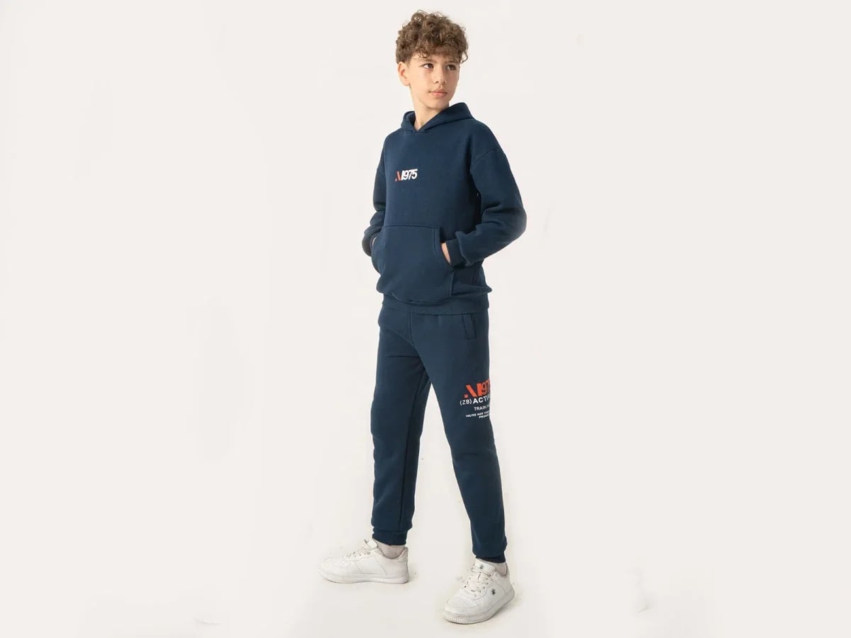 Boys' Printed Hooded Tracksuit Set (Navy) - Pack of 4 - Ruhat Kids - by Peralane
