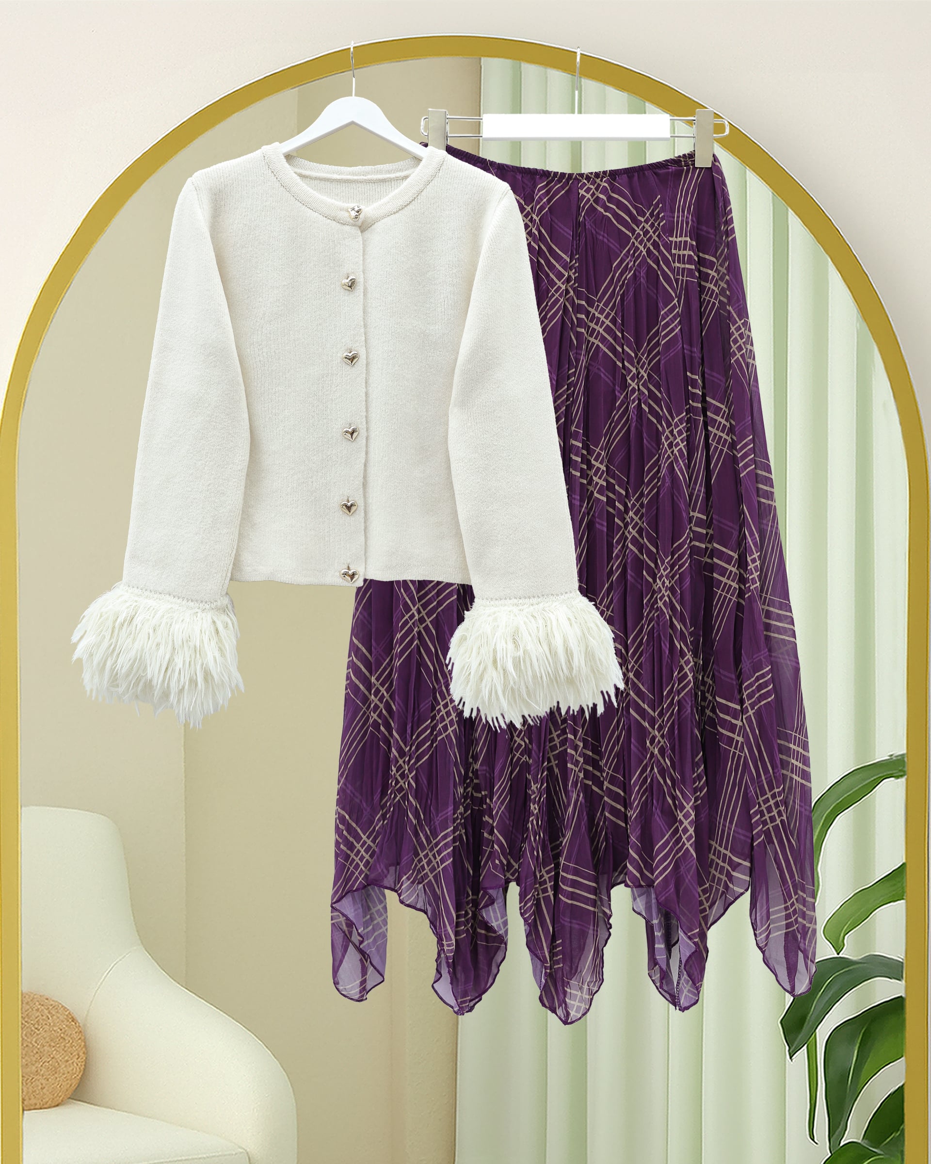Asymmetric Lined Chiffon Skirt - Purple - Podyumplus - by Peralane - photo 2