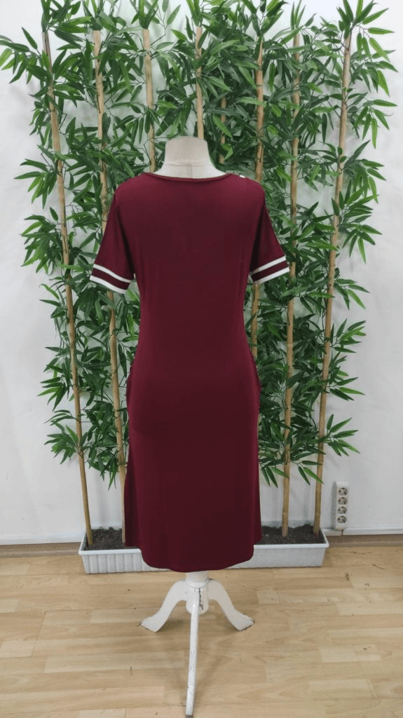 Women's Short Sleeve V-Neck Midi Viscose Dress with Ribbed Collar Detail - Janes - by Peralane - photo 5