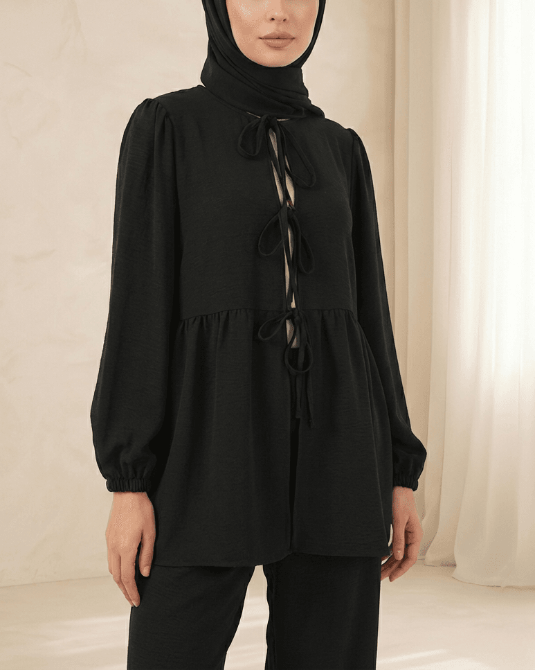 Women's Front Lace-up Tunic and Wide-Leg Trousers Co-ord Set in Black - Bigdart - by Peralane - photo 6