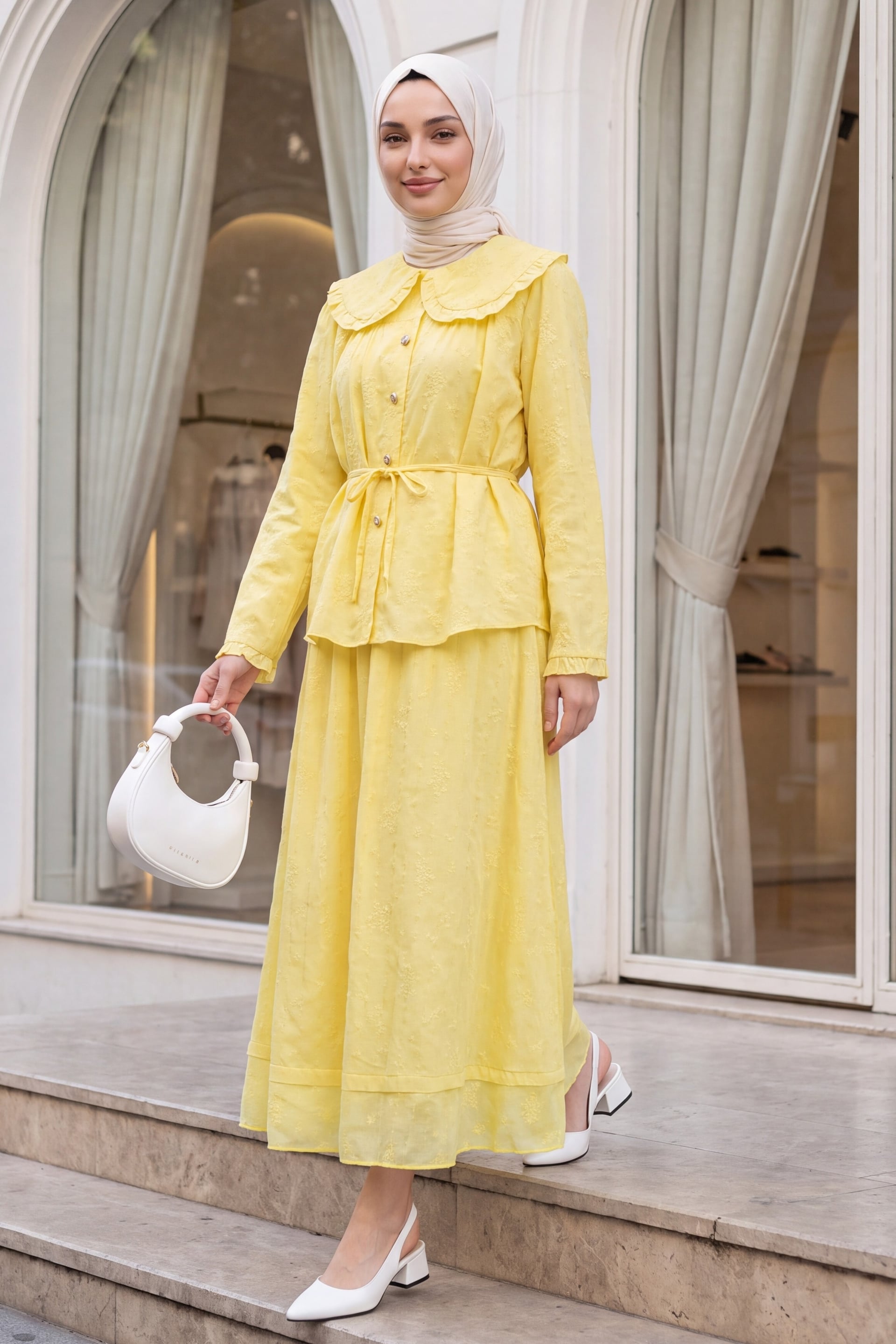 Yellow Modest Co-ord Set with Ruffled Collar and Maxi Skirt - Podyumplus - by Peralane - photo 3