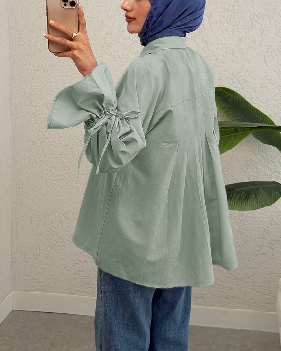 Ruffle Sleeve Pleated Back Blouse - Sea Green - Podyumplus - by Peralane - photo 3
