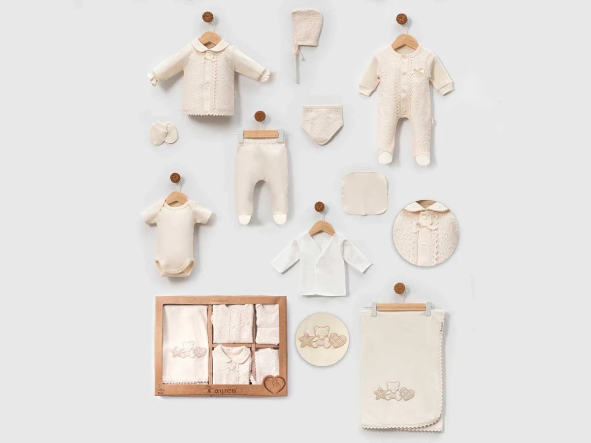 Embroidered Teddy Bear Newborn Hospital Exit Set for Boys - 10 Piece Cream - Cayzen - by Peralane